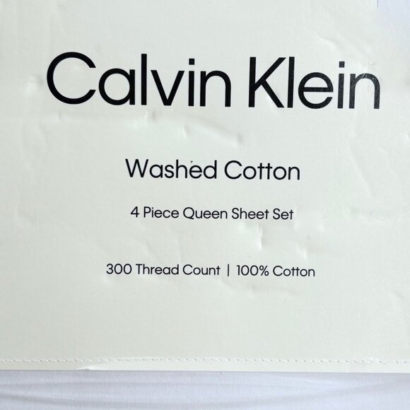 CALVIN KLEIN Queen Size White 100% Washed Cotton 300 Thread Count Sheet Set - Picture 3 of 4